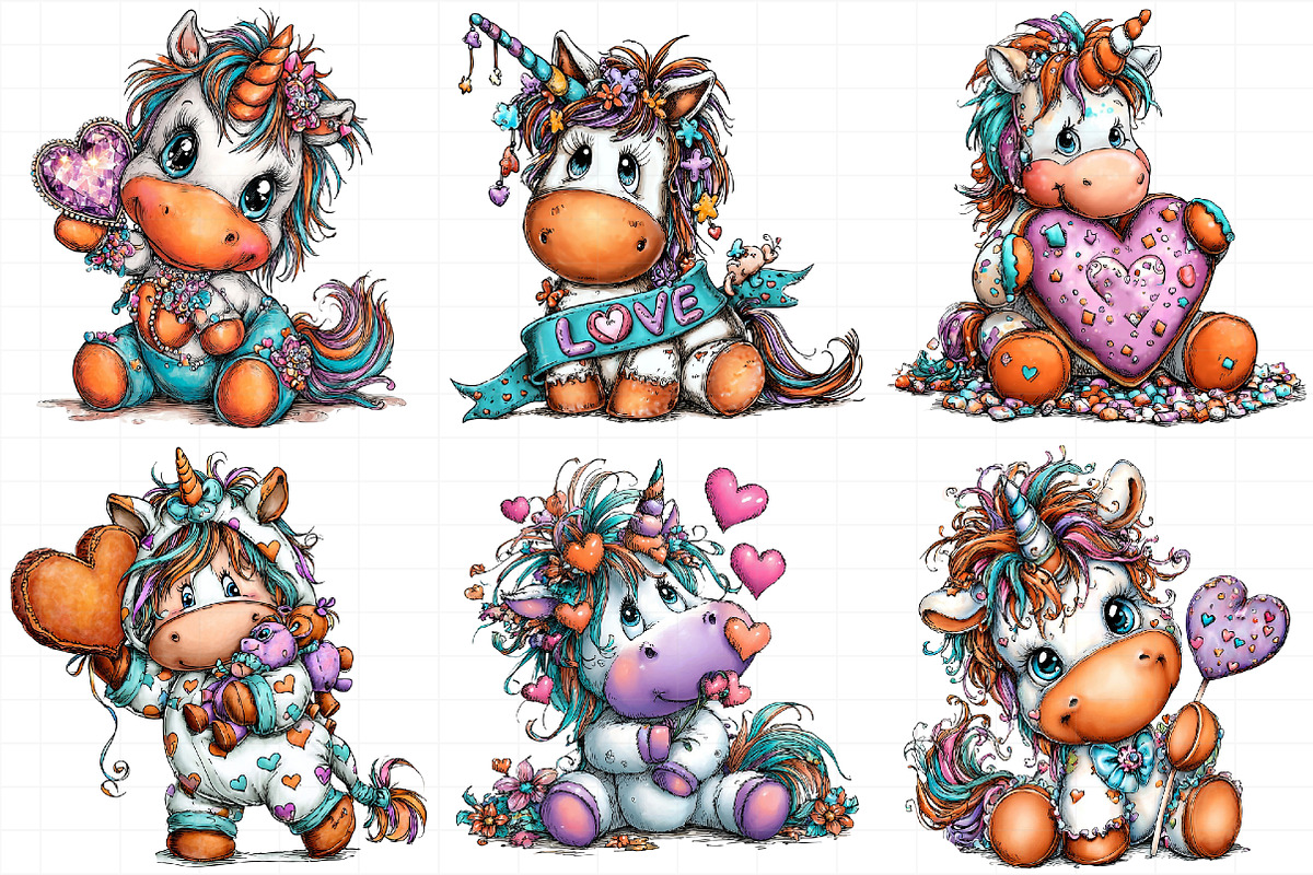 Whimsical Valentine Unicorn Clipart, an Illustration by Daily.Designs (Photo 5 of 8)