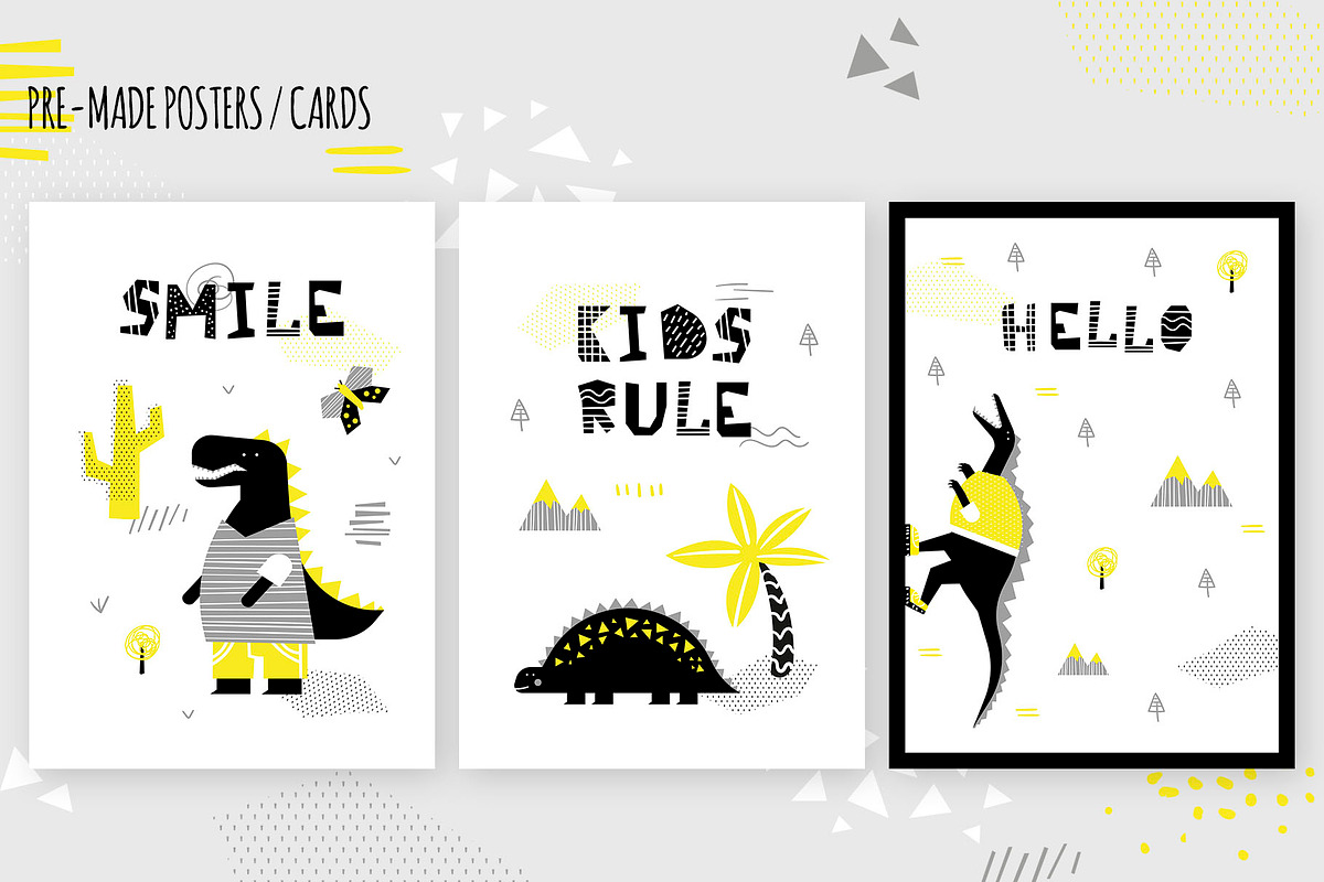 Dinos. Yellow design set., an Animal Illustration by kuchuk_design (Photo 4 of 9)
