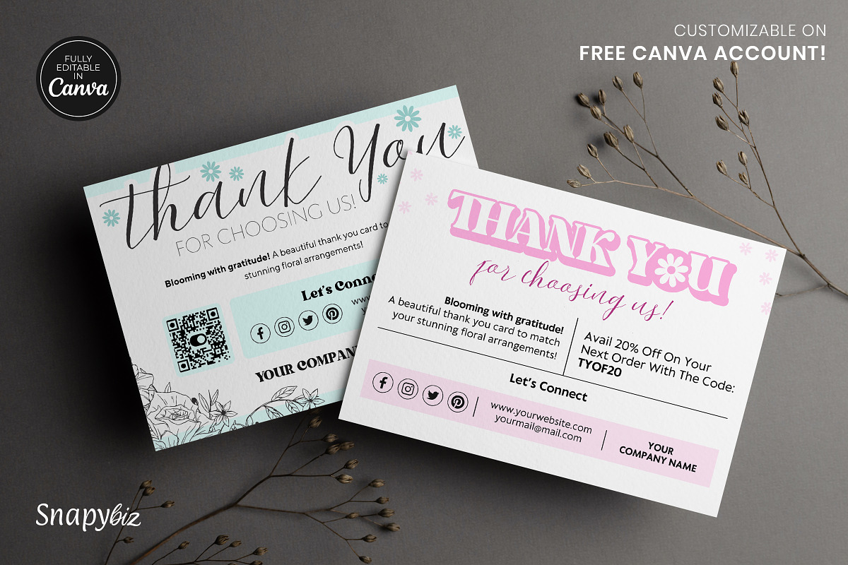 Flower Business Thank You Card, a Card Template by Snapybiz (Photo 8 of 8)