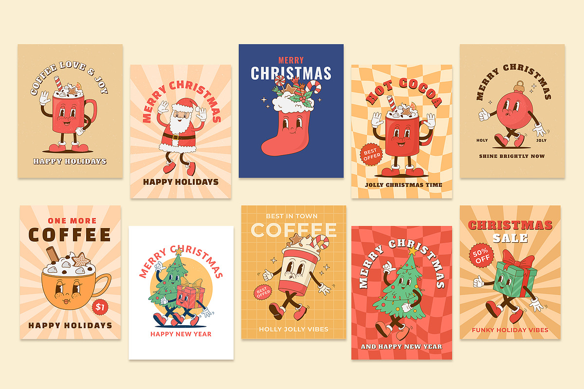 Retro Christmas Cartoon Characters, a Seasonal Illustration by Nadezhda Mikhailova (Photo 10 of 14)