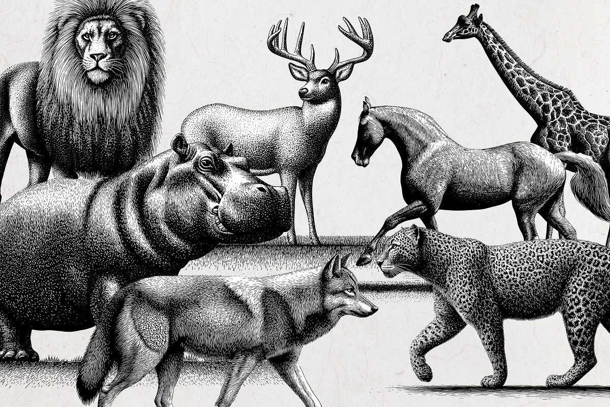 Wildlife Engraving Vector Pack, an Animal Illustration by Alternate Studio (Photo 2 of 6)