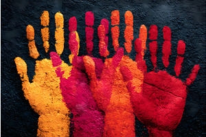 Colorful hand prints symbolizing, an Illustration by Lukas Jonaitis SHOP
