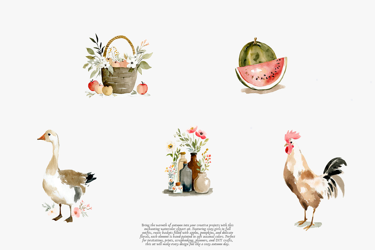 watercolor autumn clipart set, a Decorative Illustration by Patishop Art (Photo 3 of 8)