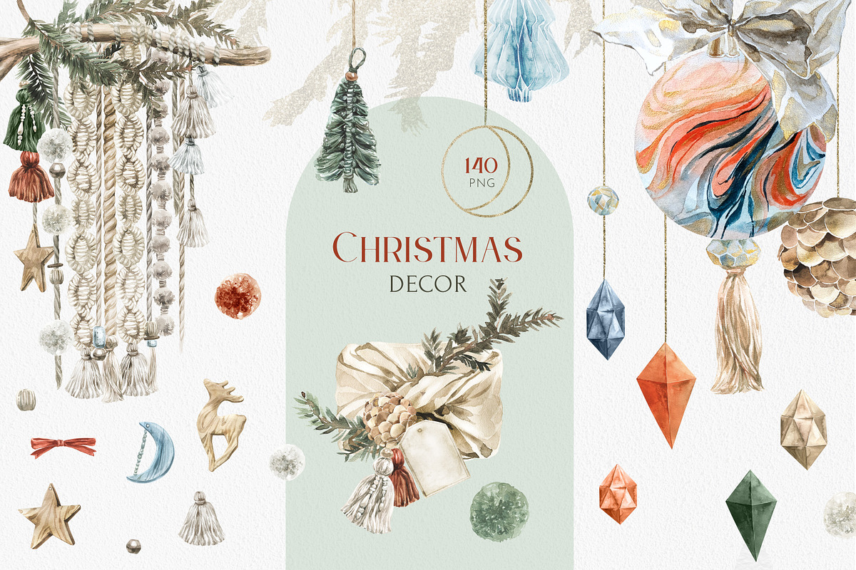 Christmas Decor Watercolor Set, a Decorative Illustration by Cat In Colour (Photo 1 of 14)