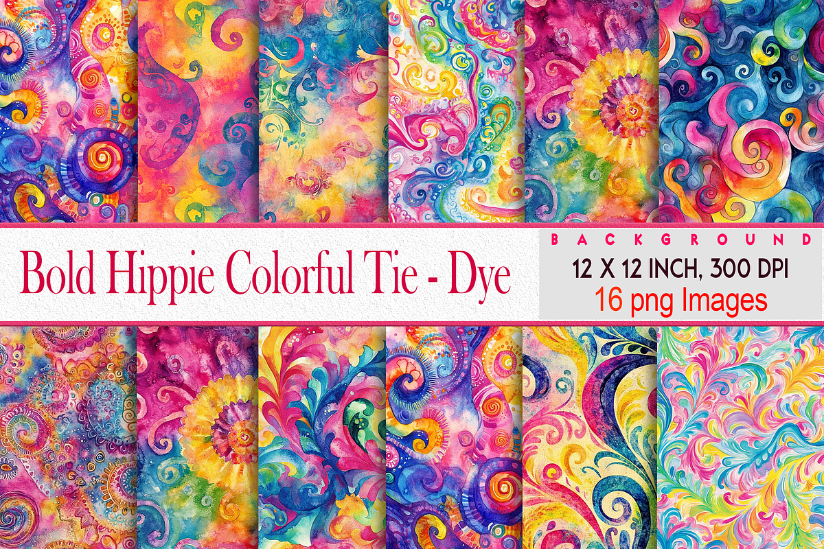 Bold Hippie Colorful Tie -Dye, a Pattern Graphic by Printable Treasure (Photo 1 of 7)