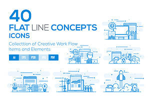 Flat Line Color Conceptual Icons