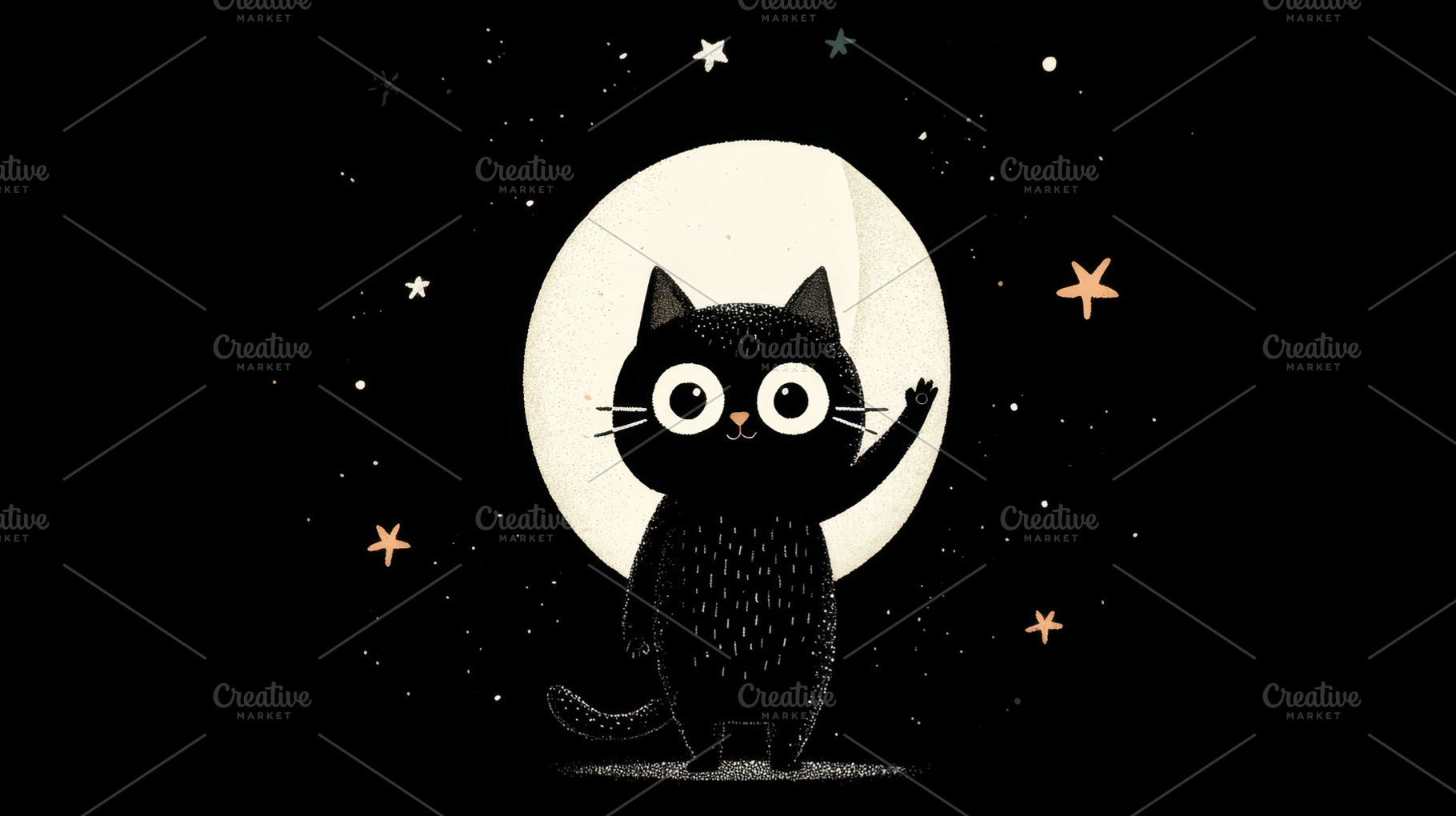 Black cat waves under the moon, a Photo by Beautiful things