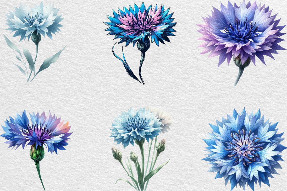 Watercolor Cornflower Clipart, an Illustration by Black Bird Studio (Photo 3 of 6)