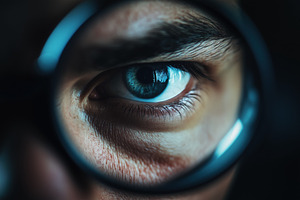 A close-up of a human profiler eye viewed through a magnifying glass, highlight, a Person Photo by Textures & Backgrounds