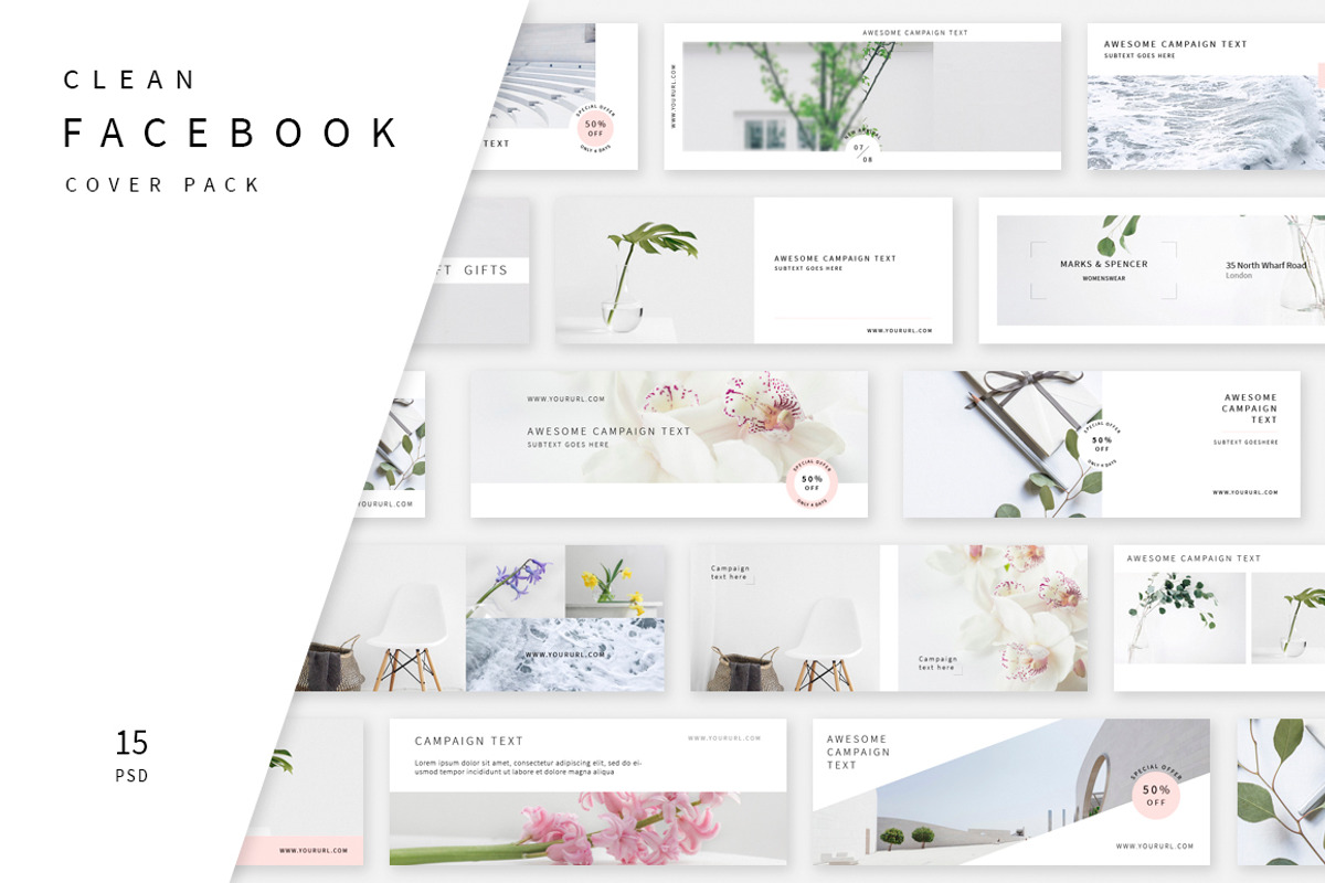 Clean Facebook Cover Pack, a Social Media Template by Swiss_cube