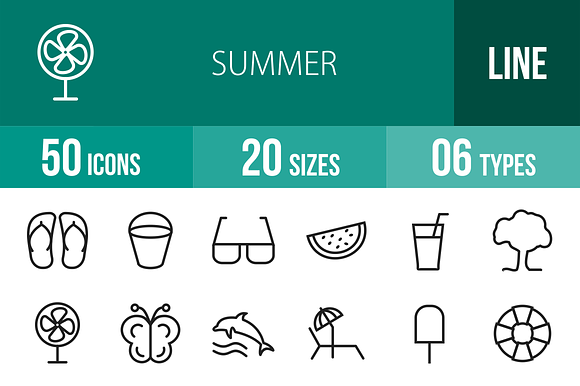 50 Summer Line Icons