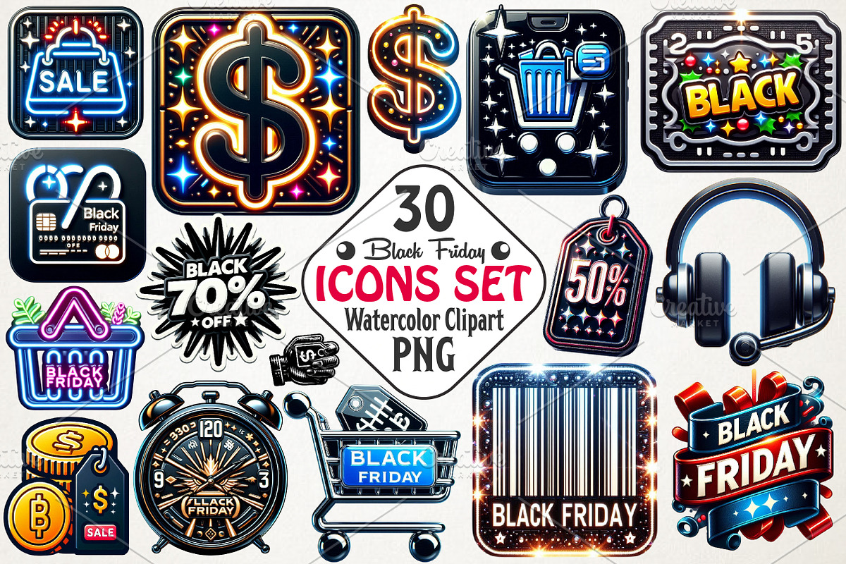 Creative Black Friday Icons Clipart, an Illustration by RobertsArt (Photo 1 of 7)