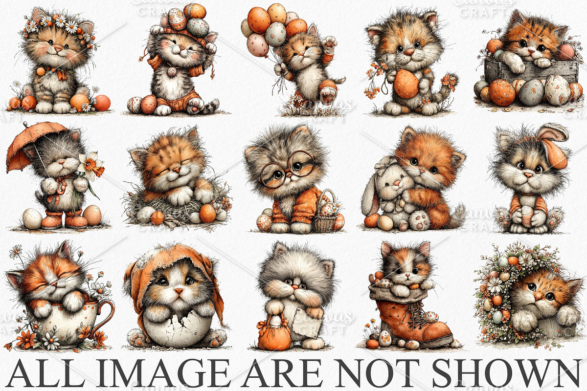 Whimsical Easter Cat Clipart Bundle, an Illustration by Canvas Craft (Photo 3 of 7)
