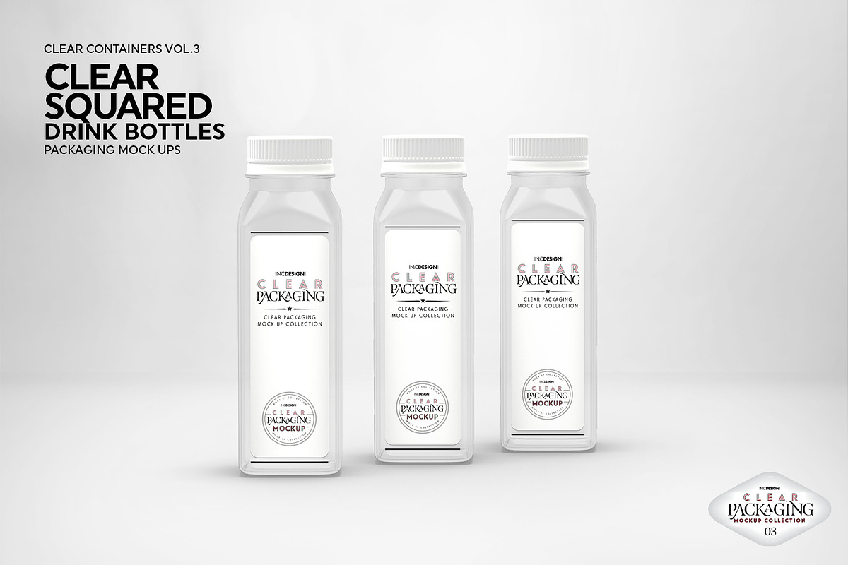 Clear Squared Bottles Mockup, a Packaging Mockup by INCDesign (Photo 7 of 8)