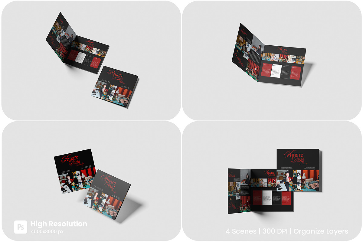 Square Bifold Mockup, a Books & Magazine Mockup by HanaSaka_Studio (Photo 1 of 5)