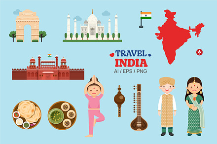 Travel India elements map and People