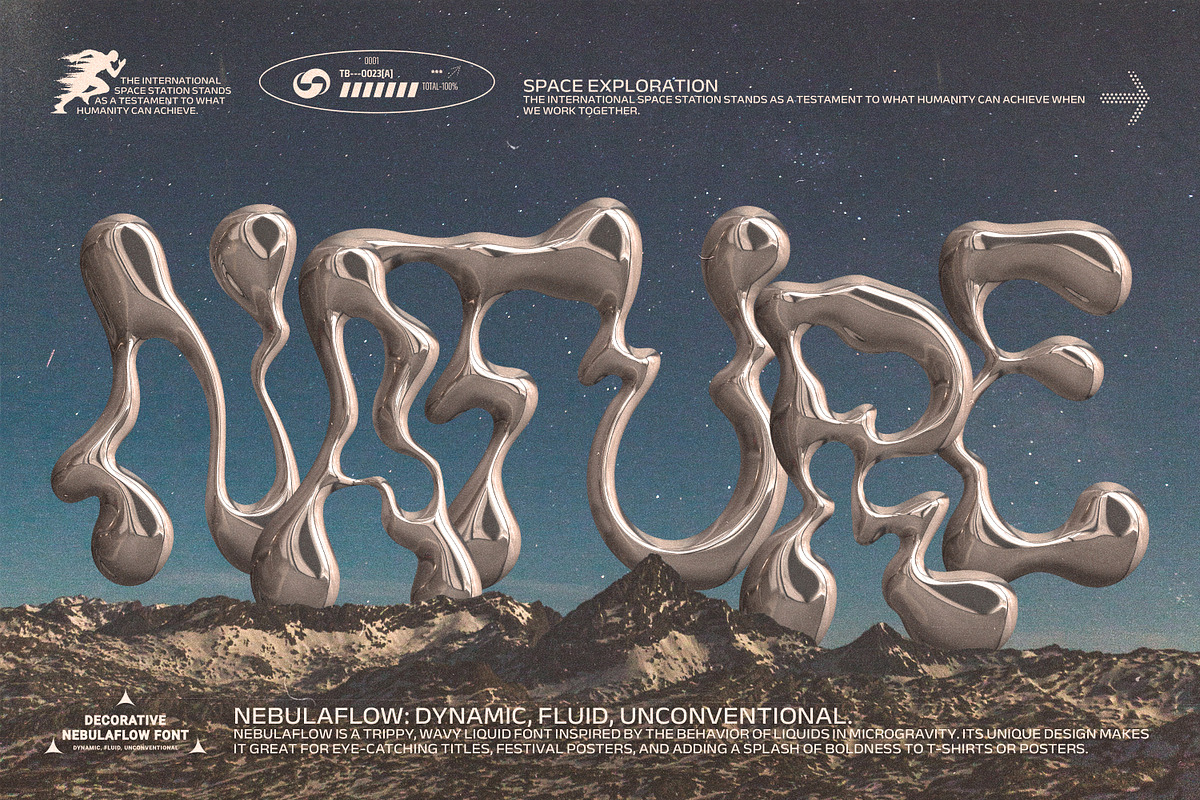 The Nebula Flow Font - Chrome Type, a Font by softulka (Photo 4 of 11)