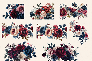 BURGUNDY AND NAVY FLORAL CLIPART