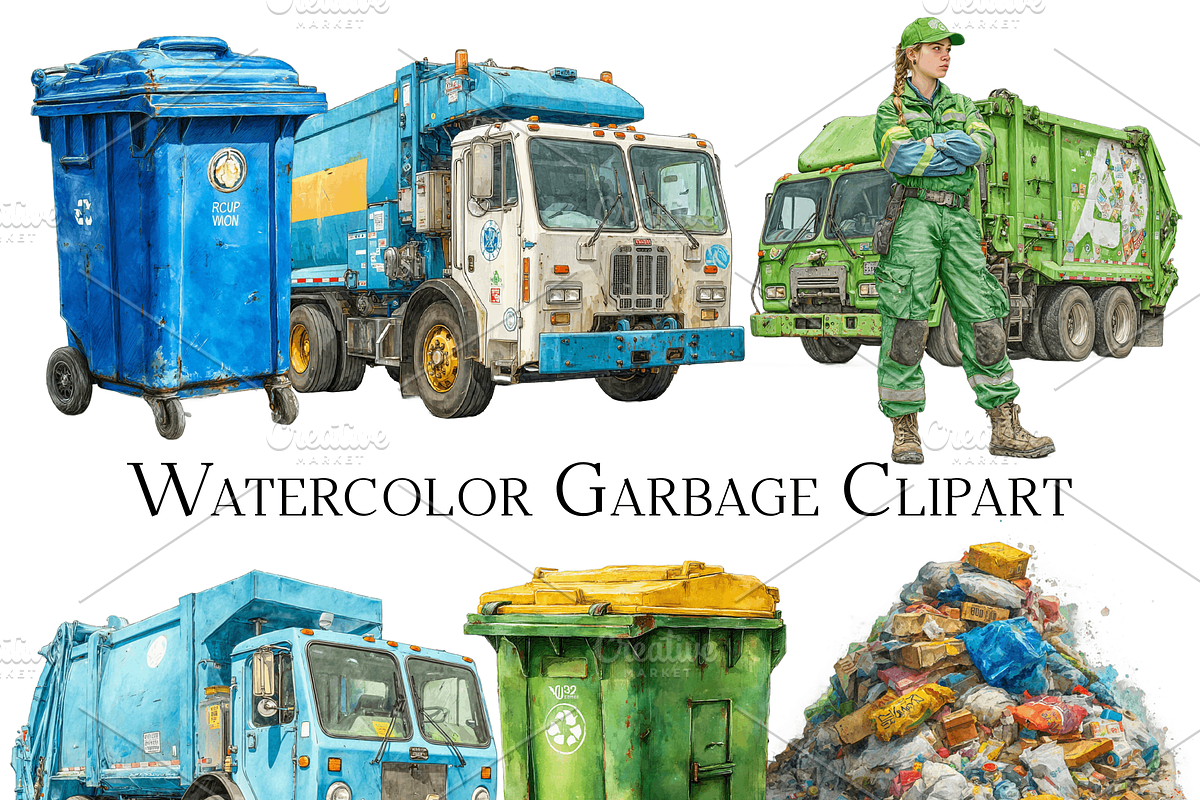 Watercolor Garbage Clipart, an Object Graphic by ArtisticTimberStudio (Photo 2 of 2)