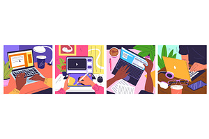 Hands at laptop workplaces. Student, a Technology Illustration by Stock-Smart-Start
