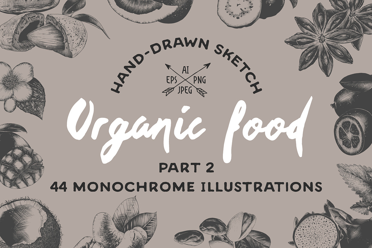 Set of 44 organic food objects, a Decorative Illustration by Akimo Mia (Photo 1 of 10)