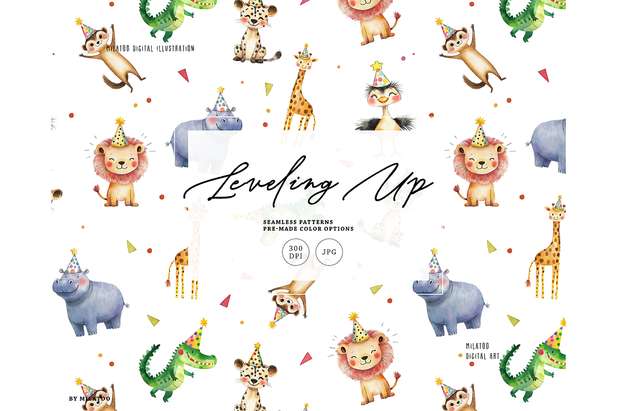 Safari animal birthday party pattern, a Pattern Graphic by Milatoo (Photo 1 of 3)
