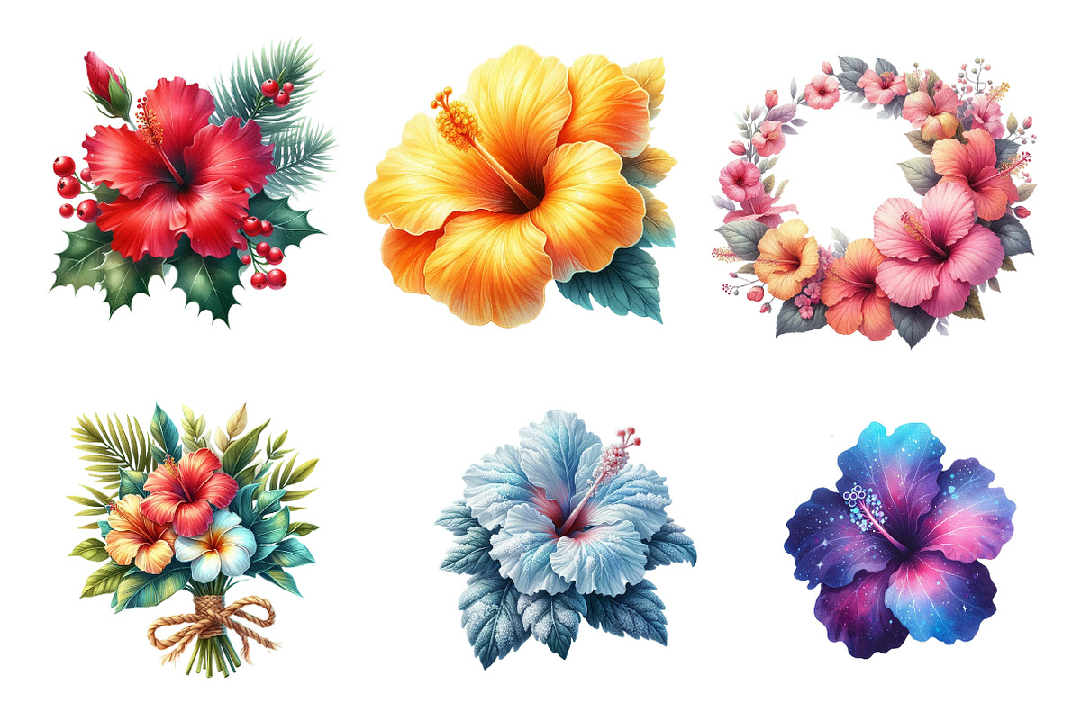 Watercolor Hibiscus Flowers Clipart, an Illustration by CreationArt (Photo 3 of 5)