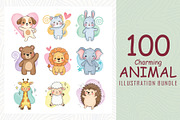 Charming animal illustrations bundle, an Animal Illustration by Sofia's Fashion (Thumbnail 1 of 3)
