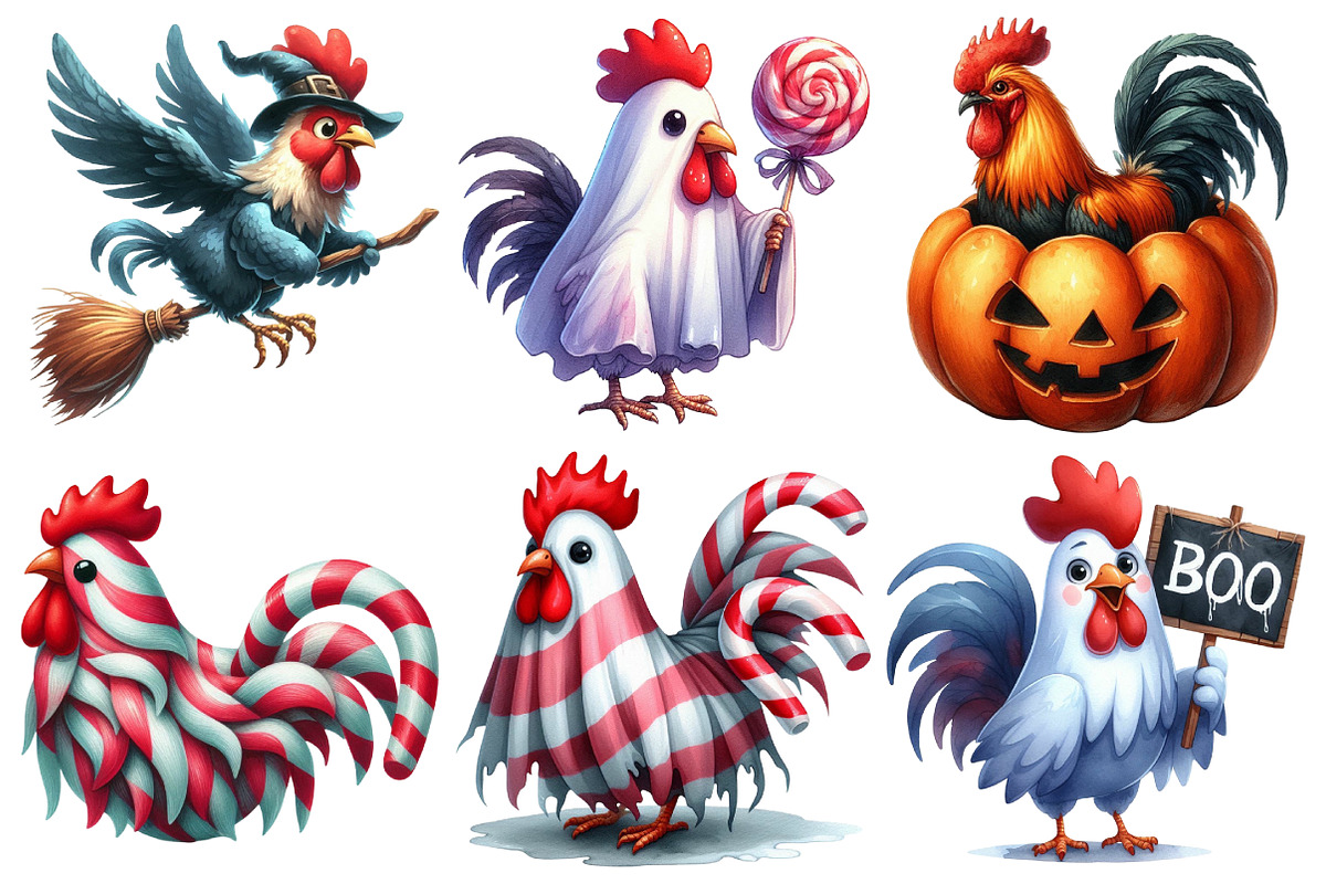 Halloween Rooster Ghost Clipart, an Illustration by Pixels.Craft (Photo 3 of 7)