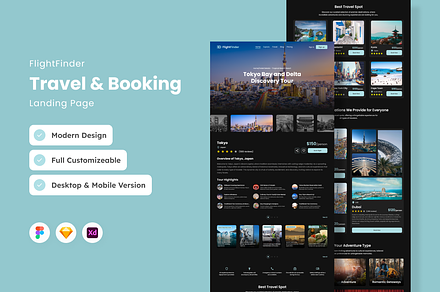 FlightFinder - Travel Landing Page, a Landing Page Template by productype1