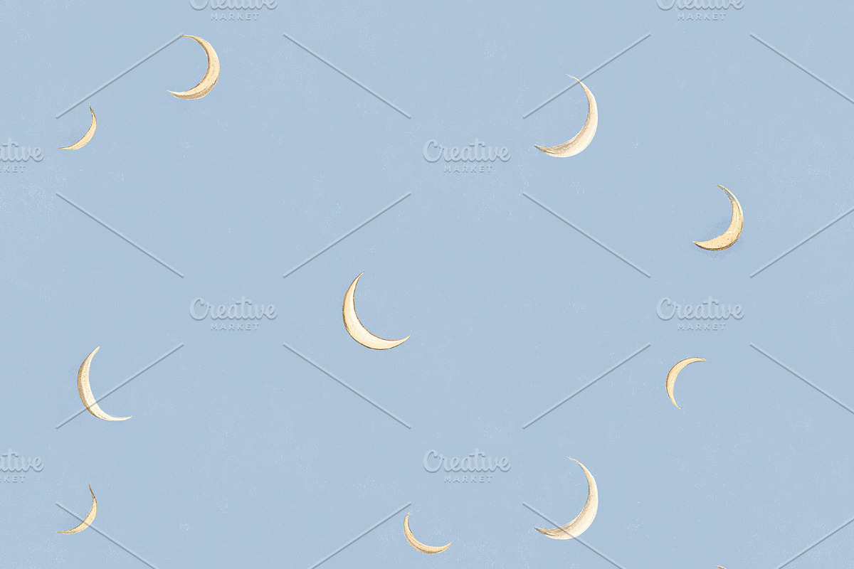 Seamless pattern, golden crescent moons forming a celestial patt, a Pattern Graphic by Studio ANNA