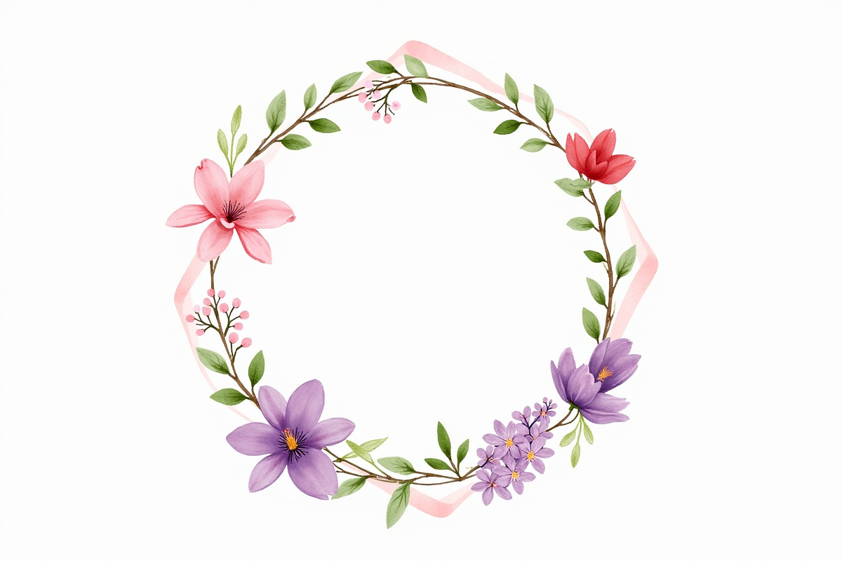 Pink Lavender Floral Wreath Bundle, an Illustration by BIPLOB EXPERT (Photo 14 of 14)