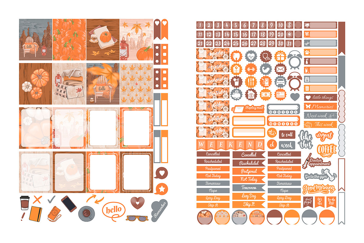Cozy Fall Planner Stickers & Pattern, a Design Template by DigitalDesignAI (Photo 4 of 15)