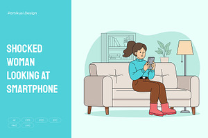 Shocked Woman Looking at Smartphone, a Person Illustration by Partikusi Design
