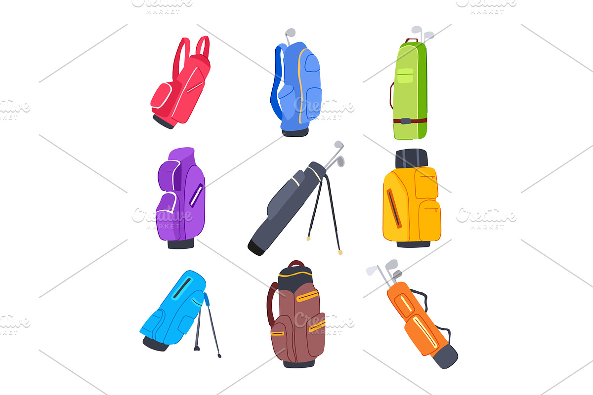 golf bag set cartoon vector, an Object Illustration by pikepicture