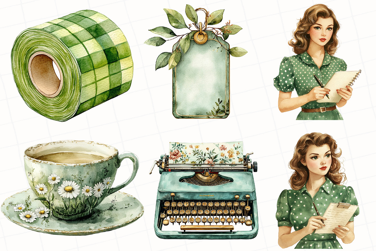 Watercolor Green Planner Clipart, an Illustration by OK Design (Photo 4 of 5)