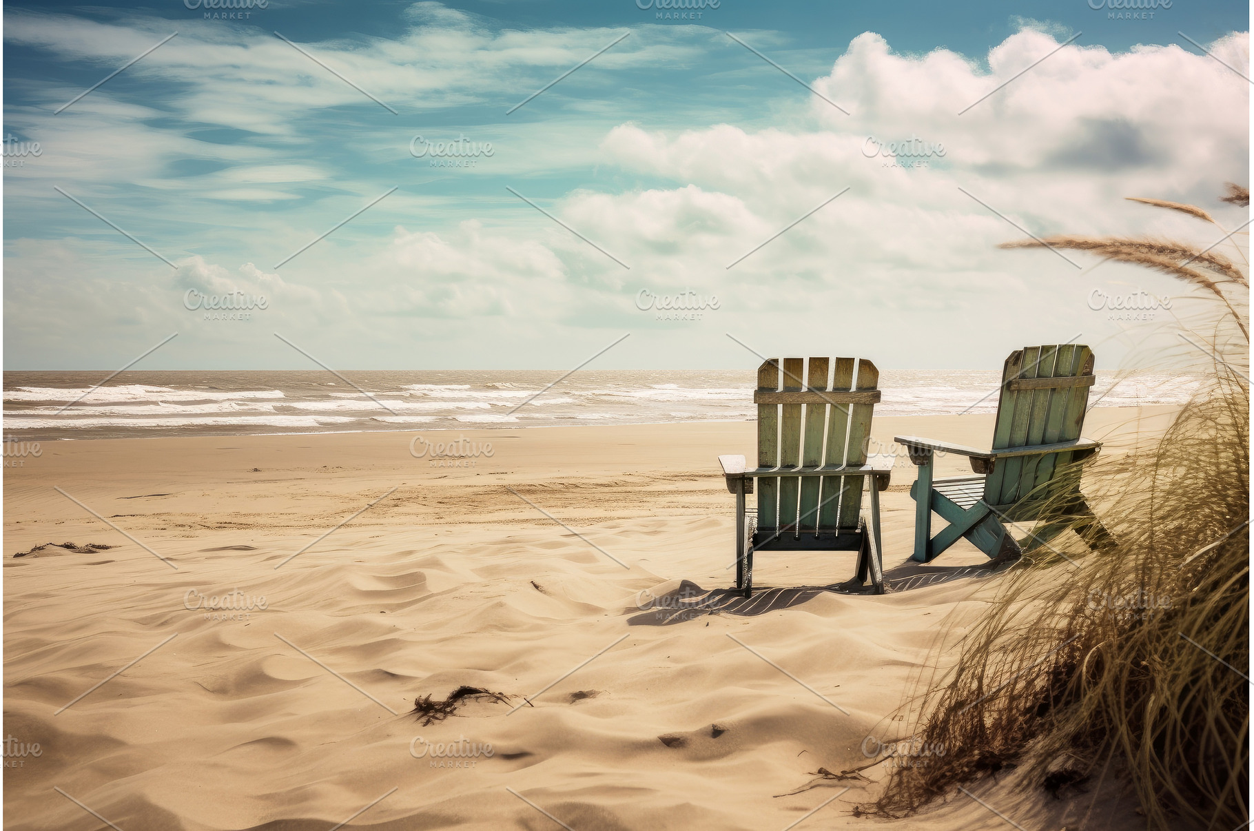 Portable Beach chairs. Generate Ai, a Nature Photo by Ylivdesign