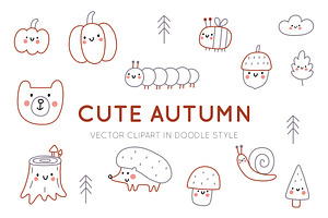Cute Autumn - doodle style clipart, a Decorative Illustration by Barkova Nadya