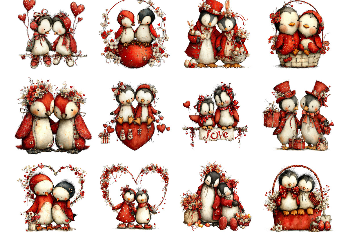 Whimsical Valentine Penguin Clipart, an Illustration by Designking (Photo 3 of 5)