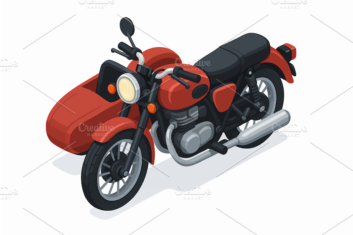 Classic Motorcycle Sidecar vector, a Transportation Illustration by AlexArt