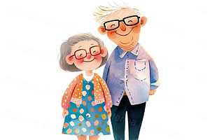 Cartoon Grandparents, Elderly Couple