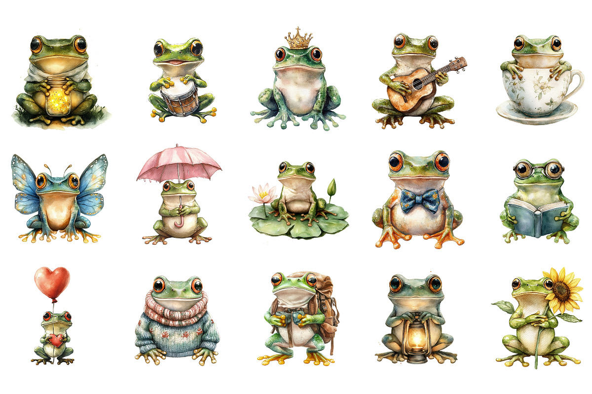 Cute Frog Clipart, an Illustration by Designking (Photo 3 of 5)