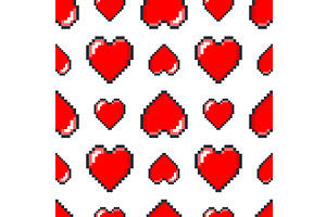 Pixel hearts seamless pattern, an Illustration by Vectorbuum