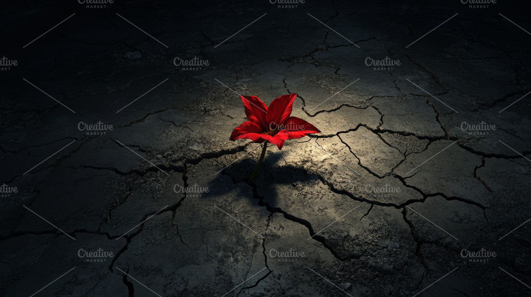 Resilient Flower Blooming on Cracked, Dry Earth, an Abstract Photo by Natalia Klenova's Shop