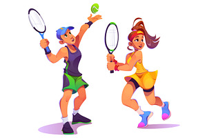 Tennis player girl and man vector, a Sport Illustration by art PVP - market