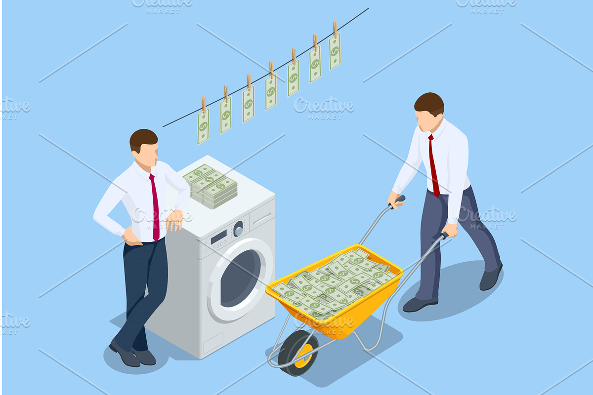 Isometric man hanging dollar bills, a Finance Illustration by Golden Sikorka