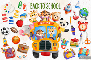Watercolor Back to School and Animal
