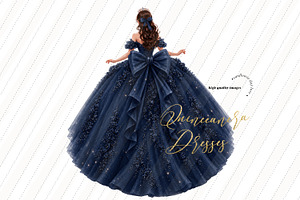 Navy Blue Ball Gown Princess Clipart