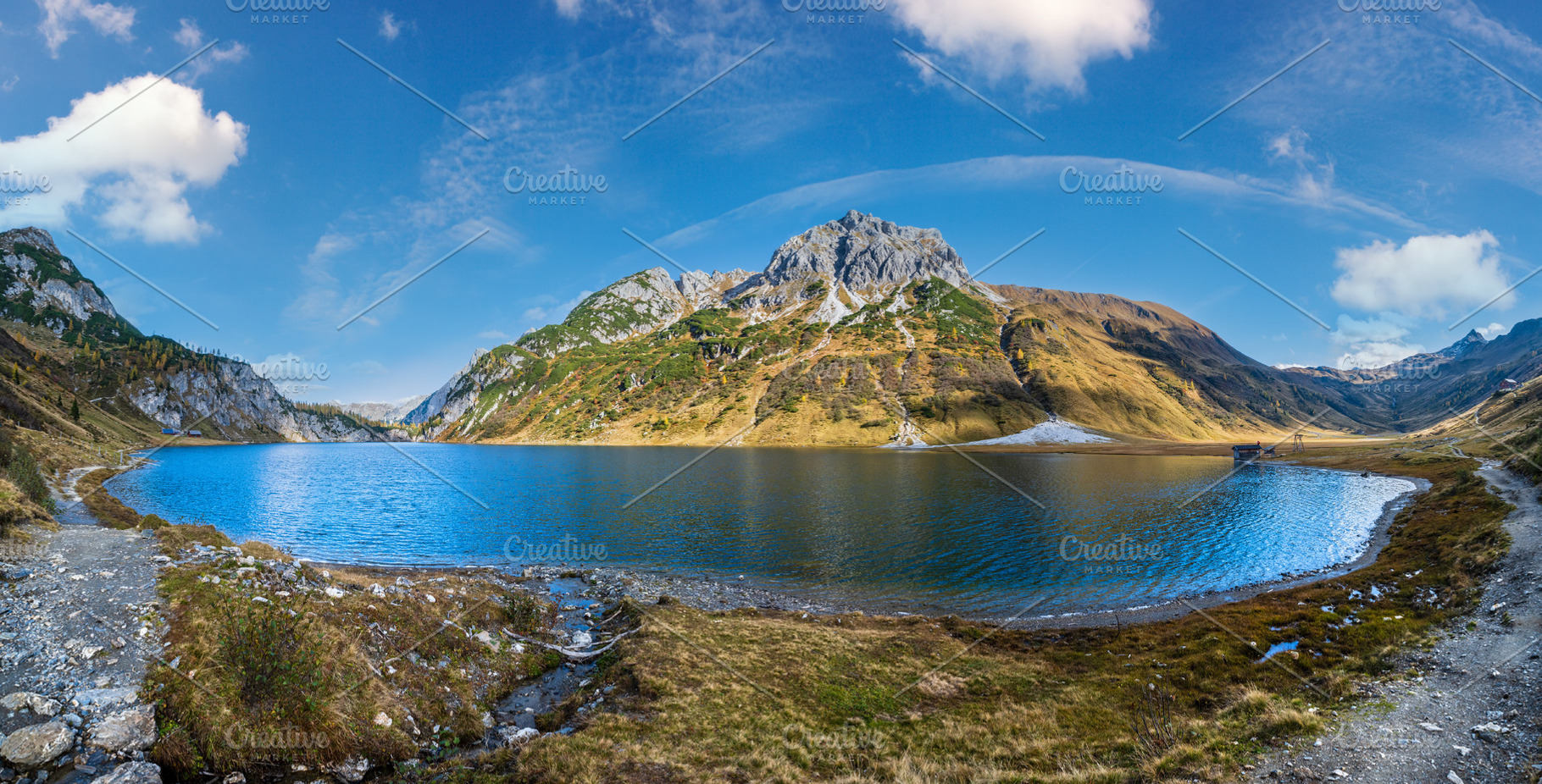 Sunny autumn alpine Tappenkarsee lake and rocky mountains above,, a Nature Photo by YuriyB