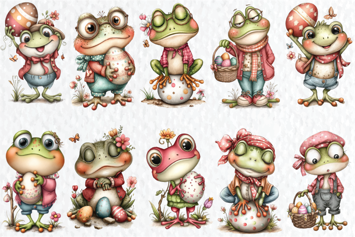 Whimsical Easter Frogs Clipart, a Seasonal Illustration by HueNestify (Photo 3 of 3)